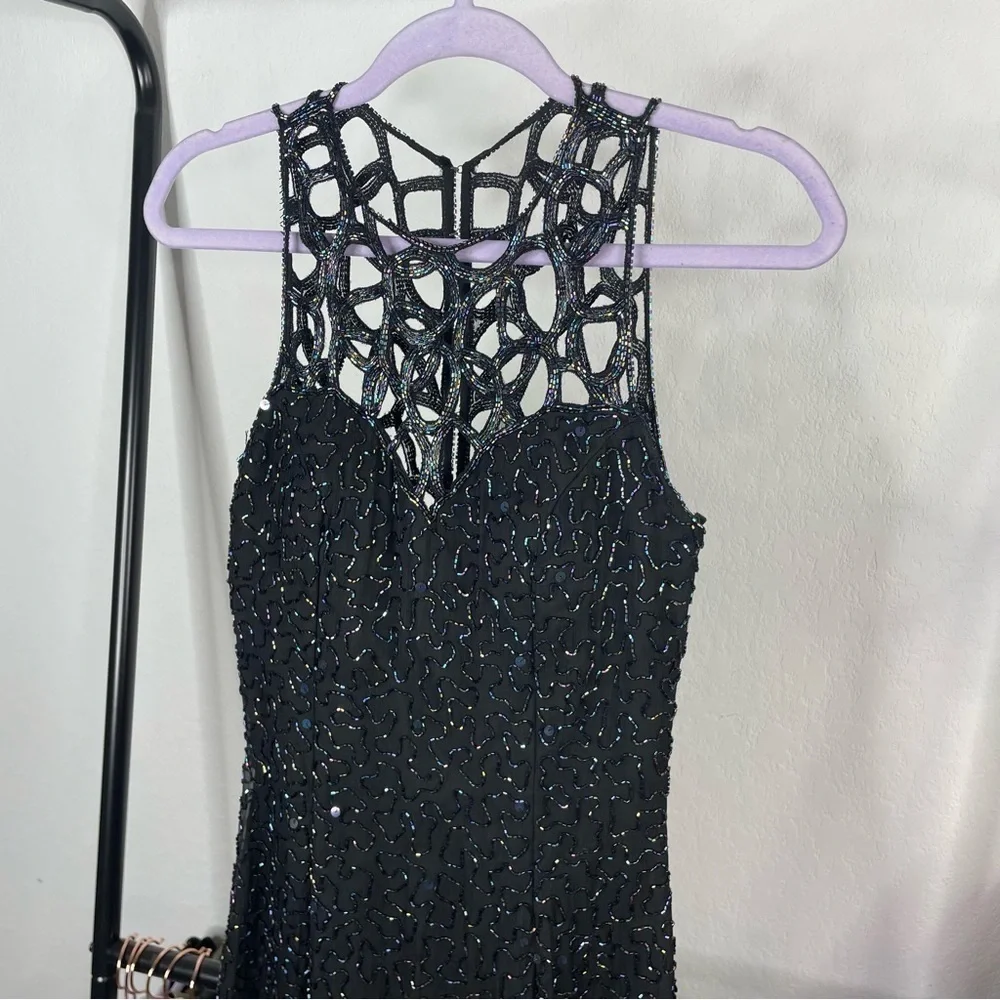 Vintage 90’s Sean Collection Black 100% Silk Beaded Cage Dress - Picture 4 of 14